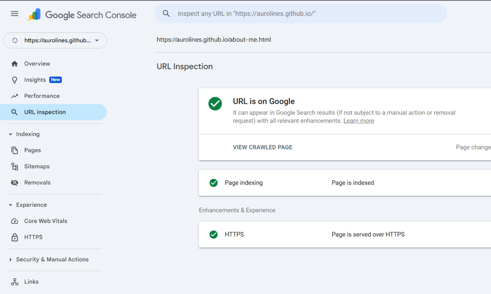 Google Search Console URL inspection showing fixed crawlability issues